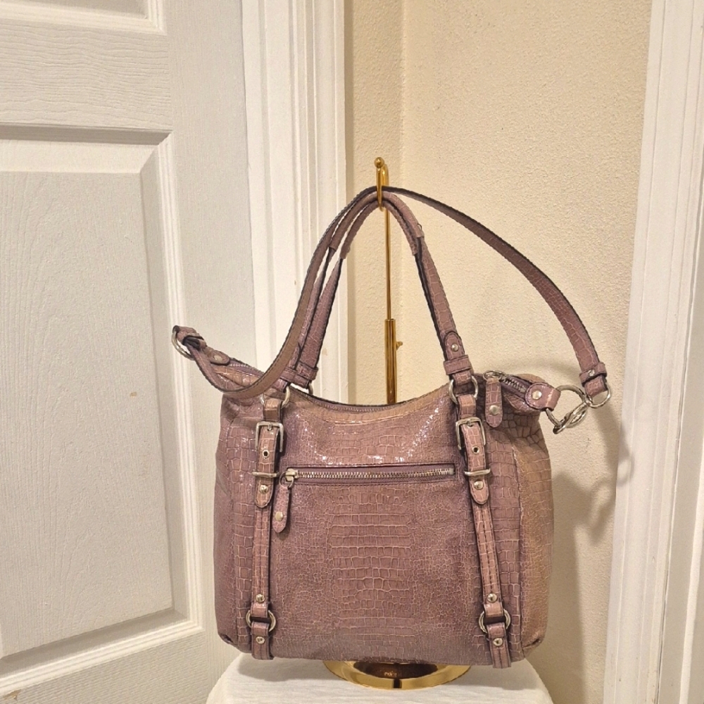 Coach Purple Gator Embossed Shoulder Bag 12x13x3